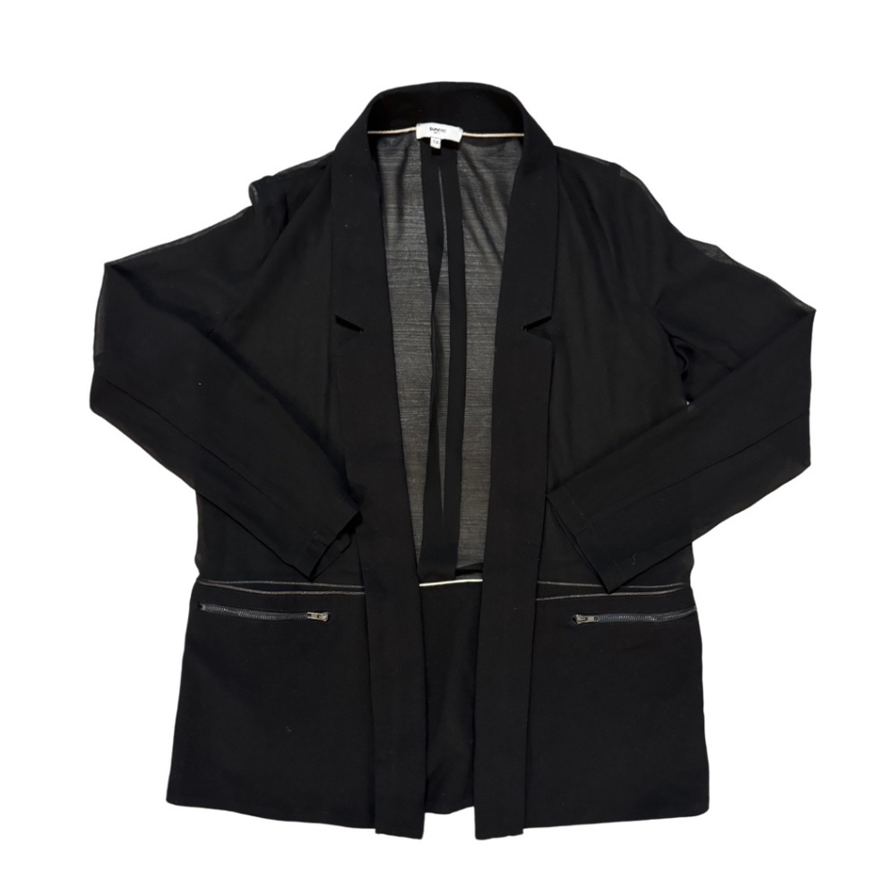 SUNCOO Semi-Sheer Blazer with Metallic Piping and Zipper Pockets - Picture 1 of 4
